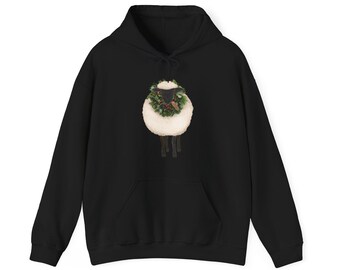 Sudadera con capucha navideña de oveja lanuda con corona de flores / Sudadera acogedora navideña