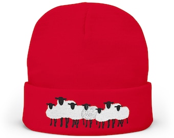 Gorro de punto de oveja bordada / Gorro de mezcla de algodón