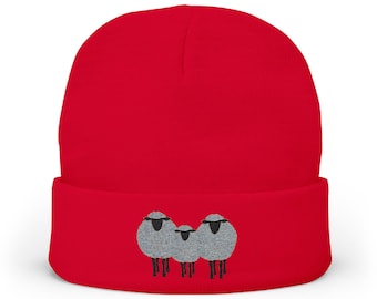 Gorro de punto con bordado de familia de 3 ovejas