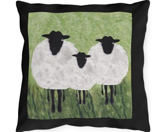 Three Sheep Outdoor Pillow - Farmhouse Rustic Spring Decor