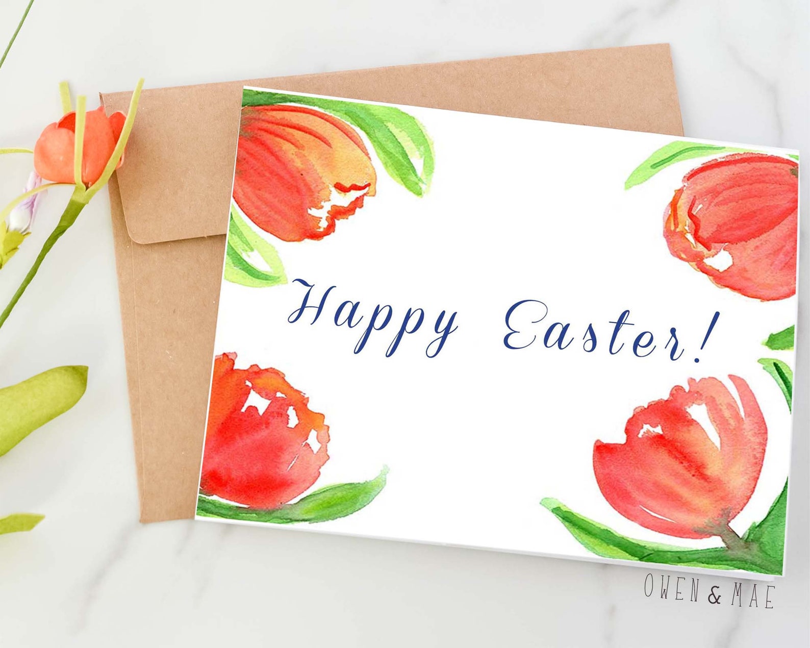 Easter Greeting Card Easter Card for Mom Red Watercolor Etsy