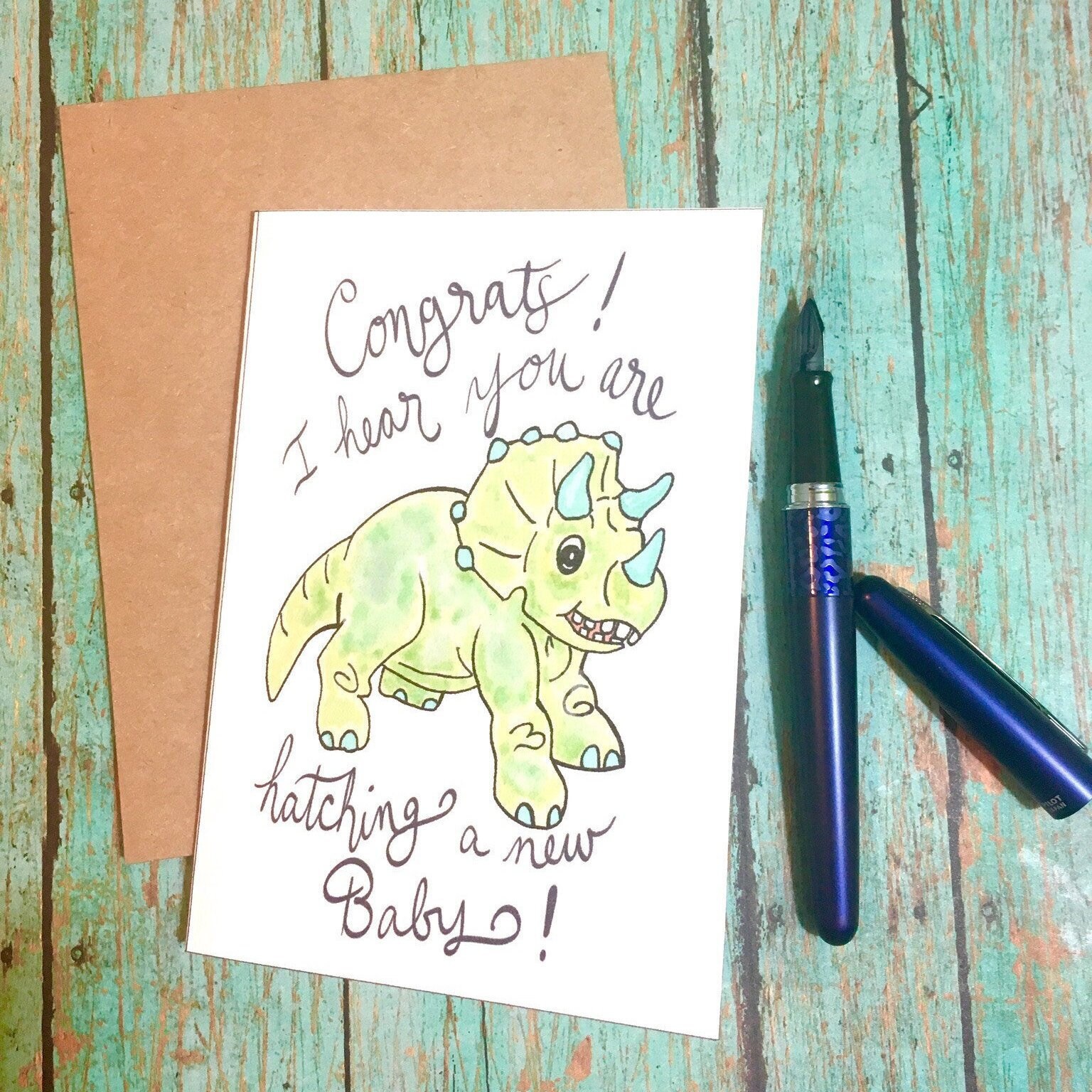 Dinosaur Baby Card Handmade Greeting Card Note Cards Dinosaur | Etsy