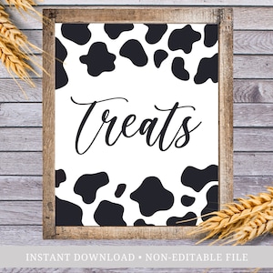 Treats Cow Print Party Supplies, Farm Theme Birthday, Rustic Farm Baby Shower, Cowgirl Bachelorette Decor, Cow Bridal, Food Table Animal