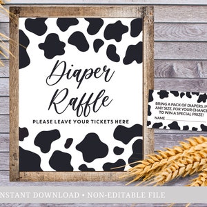 Diaper Raffle Cow Print Party Sign, Farm Theme Baby Shower Party, Cow Print Party Supplies, Rustic Farm Baby Shower, Animal Print Baby