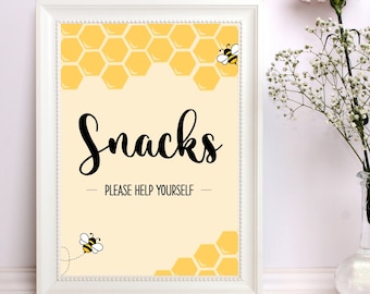 Snacks Please Help Yourself, Bumble Bee Printable, Baby Shower, Wedding Shower, Honey Bee Theme, Bee Baby Shower, Printable Bee, Bee Party