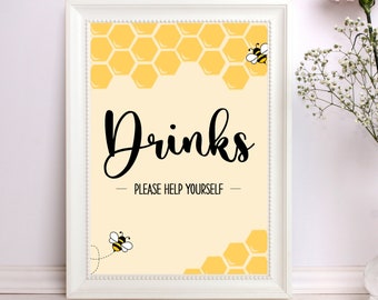 Bumble Bee Drink Sign, Bumble Bee Printable, Baby Shower, Wedding Shower, Honey Bee Theme, Bee Baby Shower, Printable Bee Sign, Bee Party