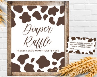 Dancing Cow Raffle Cow Diaper Raffle Sign, Editable Cow Baby Shower Diaper Raffle Decor ...