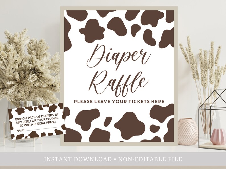 Diaper Raffle Brown Cow Baby Shower Supplies, Farm Theme Baby Shower