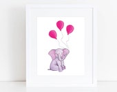 Pygmy Elephant Print / Balloon - Pink, Blue, Watercolor, Elephants, EcoFriendly, Eco, Green, Recycled, Gives Back, Conservation, Baby