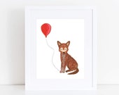 Red Wolf Print // Red Balloon - EcoFriendly, Eco, Green, Recycled, Gives Back, Wildlife Conservation, Watercolor, Baby, Wolf