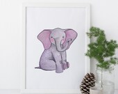 Pygmy Elephant Print / Original - Watercolor, Elephants, EcoFriendly, Eco, Green, Recycled, Gives Back, Wildlife Conservation, Baby, Safari