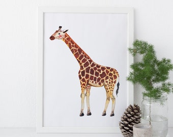 Giraffe (Reticulated) Print - EcoFriendly, Eco, Green, Recycled, Gives Back, Wildlife Conservation, Watercolor, Baby, Safari