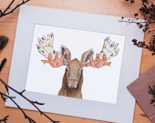 Reindeer Print - EcoFriendly, Eco, Green, Recycled, Gives Back, Wildlife Conservation, Watercolor, Woodland, Forest, Animals, Wild, Baby