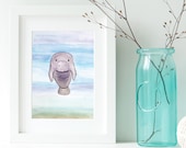 Manatee Print - EcoFriendly, Eco, Green, Recycled, Gives Back, Wildlife Conservation, Watercolor, Baby