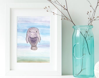 Manatee Print - EcoFriendly, Eco, Green, Recycled, Gives Back, Wildlife Conservation, Watercolor, Baby