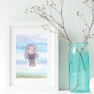 Manatee-print: milieuvriendelijk, eco, groen, gerecycled, geeft terug, natuurbehoud, aquarel, baby