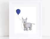 Black Rhino Print / Balloon - Pink, Blue, Watercolor, Rhinos, EcoFriendly, Eco, Green, Recycled, Gives Back, Wildlife Conservation, Baby