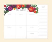 Floral Weekly Planner Desk Pad – To Do List Notepad – Botanical Stationery – 8.5x11 – 50 Pages
