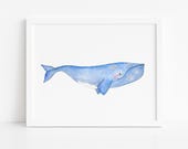 Watercolor Right Whale Print: Eco-Friendly Wildlife Art
