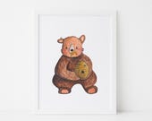 Brown Bear Art Print: Eco-Friendly Wildlife Art