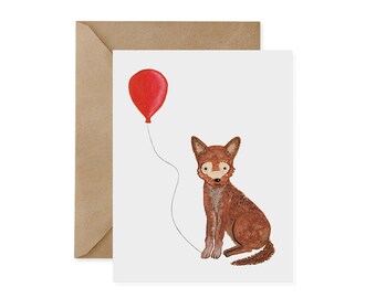 Red Wolf Card / Red Balloon - EcoFriendly Card, Gives Back, Wildlife Conservation, Recycled, Ethical, Renewable Energy