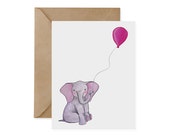 Elephant with Pink Balloon Card: Eco-Friendly Birthday, Baby Shower Card