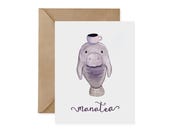 Manatee Greeting Card – “Manatea” – Cute Animal Birthday, Thank You, Tea Lover Card – Eco Friendly, Wildlife Conservation