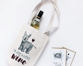 Organic Cotton Wine Bag / Tote "I'm just a little wino" - black rhino, give back, eco-friendly, wine lover, wildlife conservation, rhinos