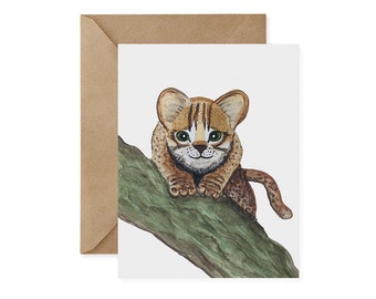 Rusty-Spotted Cat Greeting Card: Eco-Friendly Wildlife Art