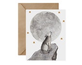 Grey Wolf Howling at Moon Greeting Card: Eco-Friendly Wildlife Art