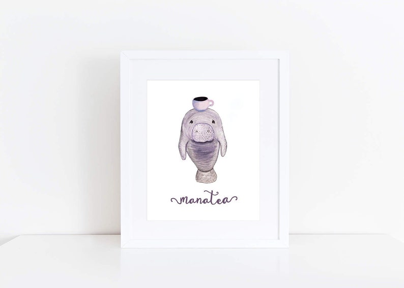 Manatea Print EcoFriendly, Eco, Green, Recycled, Gives Back, Wildlife Conservation, Watercolor, Baby, Tea image 1