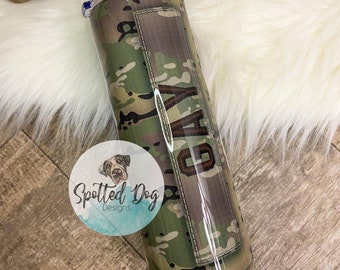 Military Camo and Flag Wrapped - Personalized Steel Magnolia/Yeti/Stanley Tumblers, Koozies & Bottles