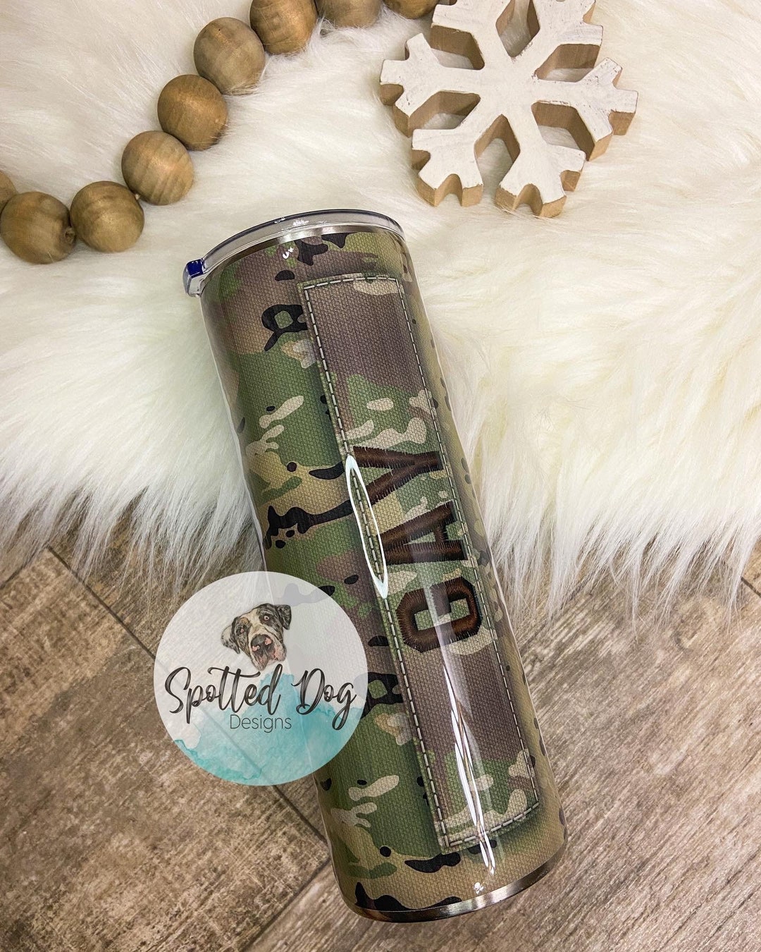 Military Camo and Flag Wrapped Personalized Steel Magnolia/yeti/stanley