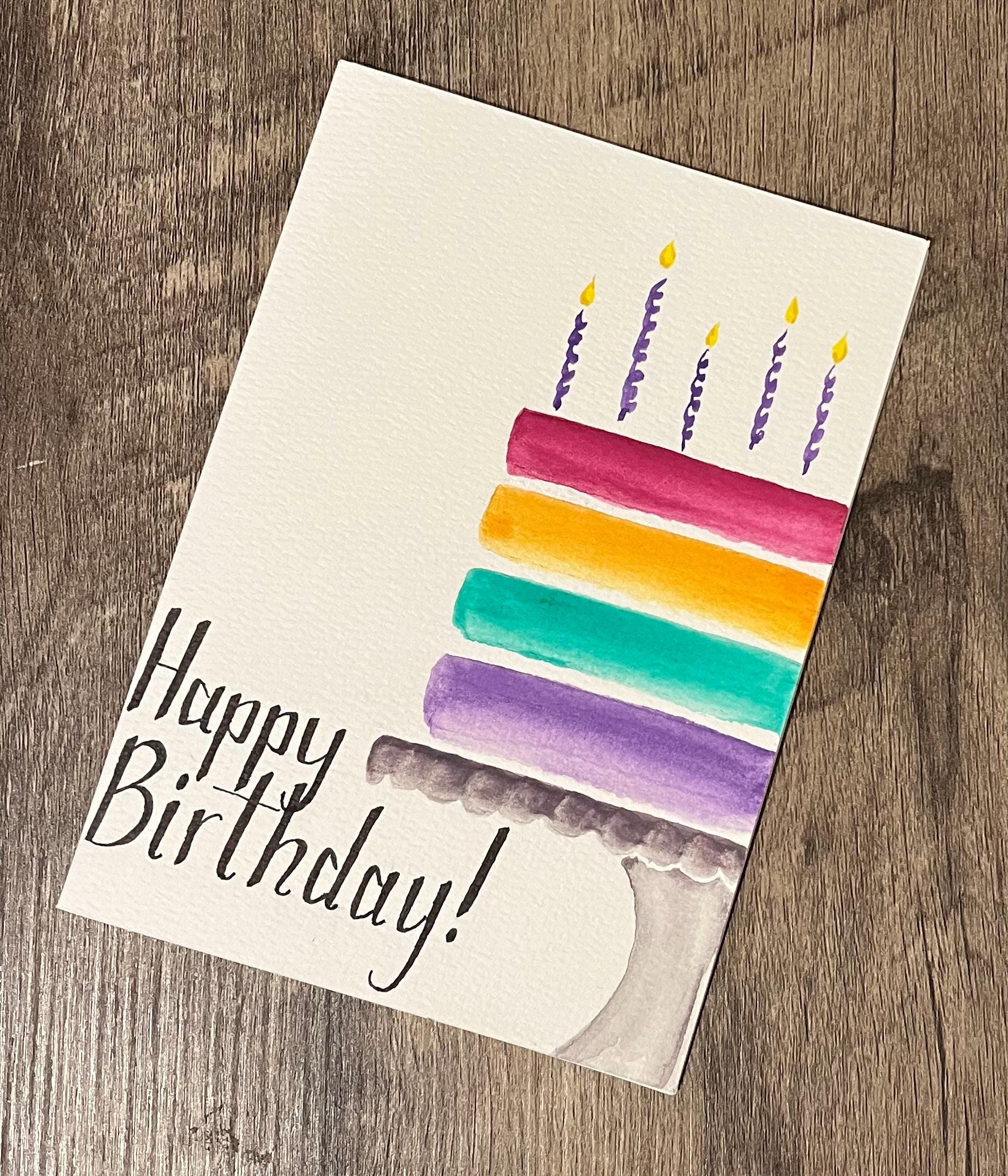 Colorful Birthday Design Unique, Handpainted Watercolor 5x7" Cards — free download