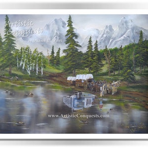 Freight Wagon, Semi-Truck Print / Pacific Northwest Art / Idaho Mountain, Forest, River Landscape Art / Trucker Dad Fathers Day Gift - 11x14