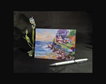 Lighthouse Seascape Postcard: Maine Coast Painting Art Card