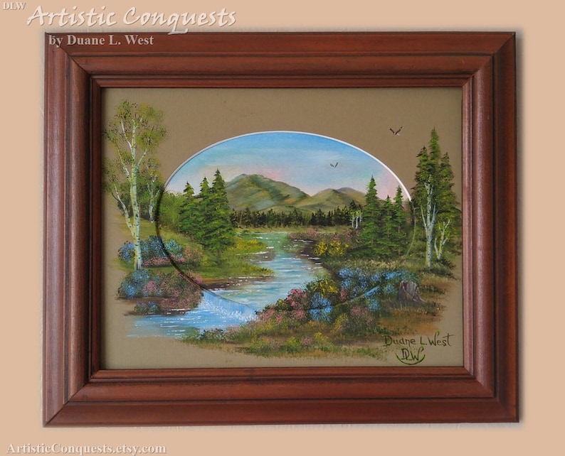 Oregon Mountain Landscape Pacific Northwest River Framed 8x10 ORIGINAL Oil Painting Summer Forest Landscape Art Housewarming Gift