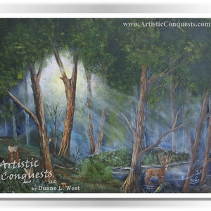 Chickahominy Morning Print: Virginia Forest Landscape with Deer (11x14&quot;)