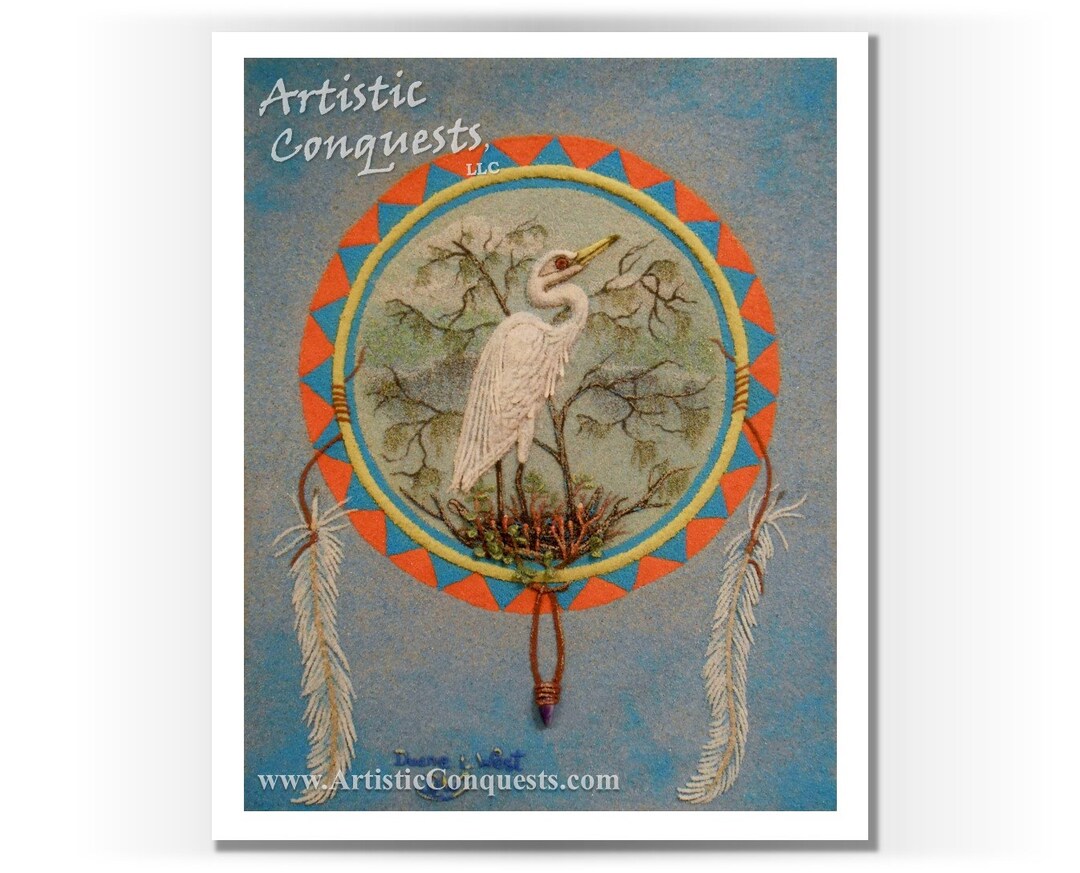 Egret Native American Animal Spirit Medicine Wheel Fine Art Etsy