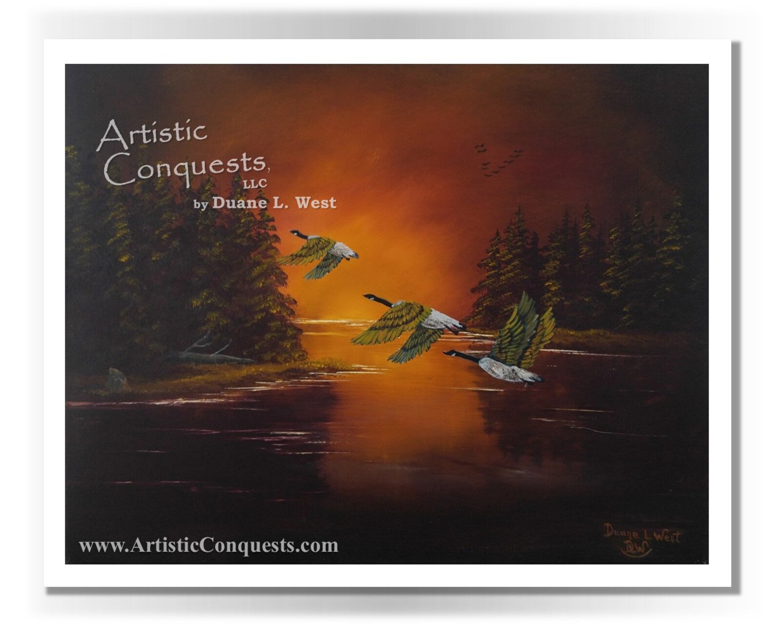 PRINT Pacific Northwest Landscape Art / Autumn, Geese Print / Rustic