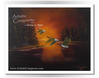 PRINT - Pacific Northwest Landscape Art / Autumn, Geese Print / Rustic Fall Decor / Outdoorsman Fathers Day Gift for Dad, Grandpa - 11x14"