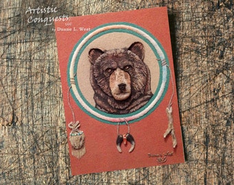 GREETING CARD - Bear Native American Animal Spirit Medicine Wheel Card / Bear Fine Art / Motivational, Fathers Day Card for Dad - 5x7"