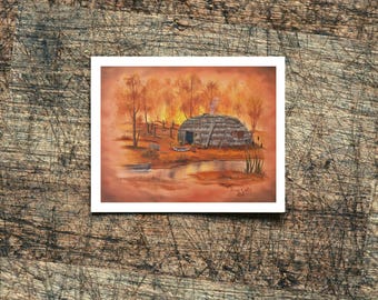 Powhatan Shaman Print: Native American Autumn Landscape Art (11x14)