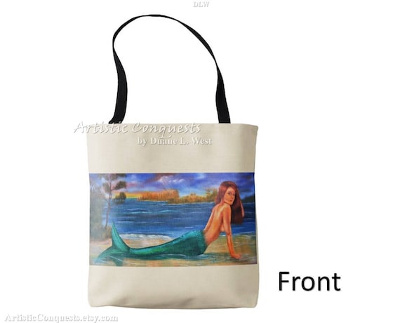 Redhead Mermaid Art Tote Bag: Fine Art Beach Accessory
