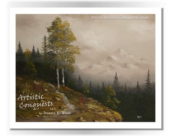 PRINT - Foggy Autumn Pacific Northwest Mountain Landscape Art / Cloudy Forest Valley / Rustic Living Room, Bedroom, Office Decor - 18x24"