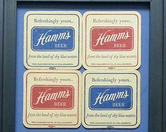 Chicago Cubs "Hamm's" Vintage Beer Coasters--Framed Set of 4