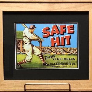small vintage Texas vegetable crate label Weslaco tx baseball Safe Hit 