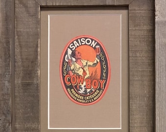 Belgium "Saison Cowboy" Framed Vintage Beer Label