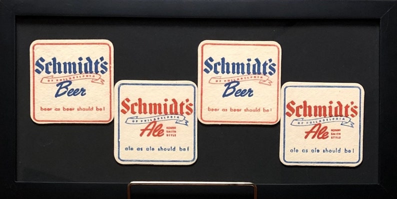 Penn Quakers Schmidt/'s of Philadelphia Vintage Beer Coasters--Framed Set of 4