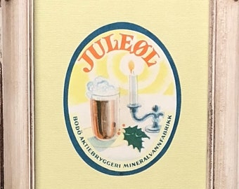 Scandinavian Framed Vintage Christmas Beer Label